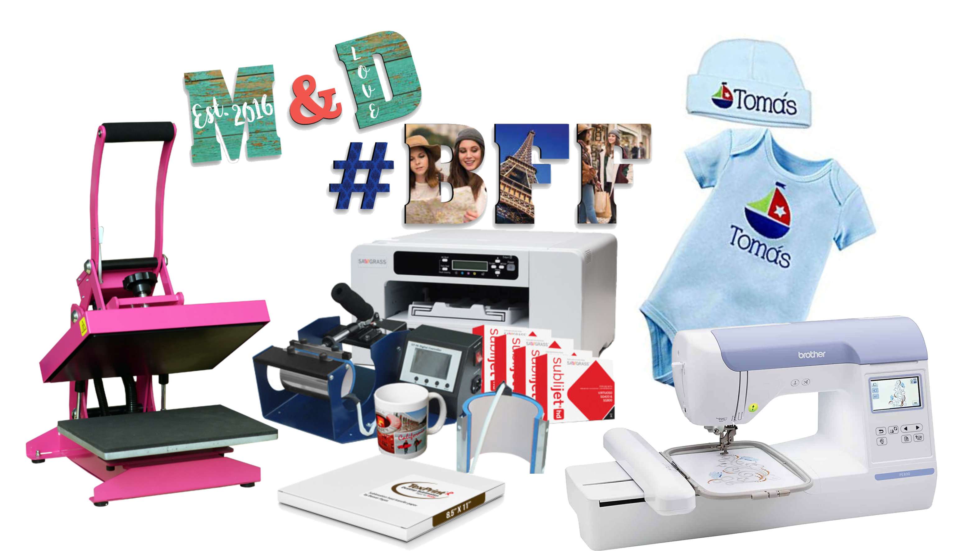 Sublimation Printer Bundle Starter Package, heat, mug press, and embroidery  machine